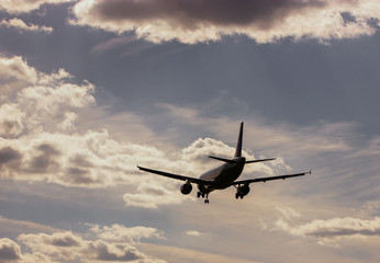 Passenger aircraft landing gear landing at the airport