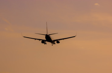 Fototapeta na wymiar Passenger aircraft landing gear landing at the airport