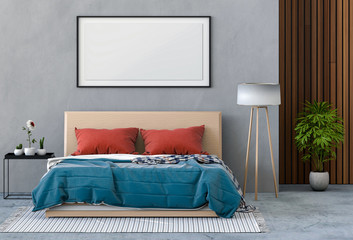 Mockup blank poster 3D rendering of interior bed room