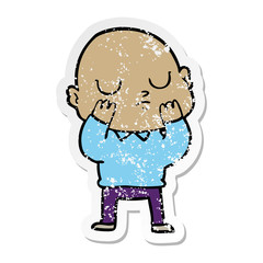 distressed sticker of a cartoon bald man