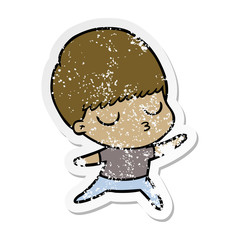 distressed sticker of a cartoon calm boy