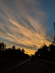 sunset on the road