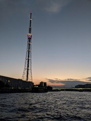 sunset in saint petersburg on Neva river