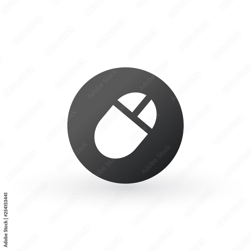 Poster computer mouse icon on round internet button. vector illustration isolated on white background.