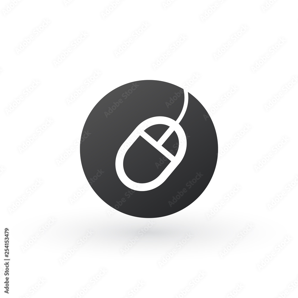 Poster computer mouse icon on round internet button. vector illustration isolated on white background.