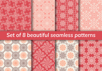 Pattern set arabic, indian, japanese, islamic motifs. Collection of 8 patterns. Mandala seamless pattern.