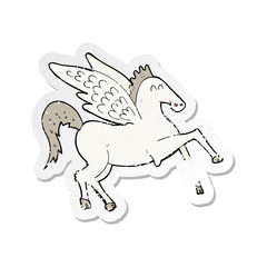 retro distressed sticker of a cartoon pegasus