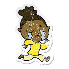 distressed sticker of a cartoon crying woman
