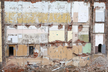 The wall of the demolished building, the restoration of houses in the city of Moscow, September 2016
