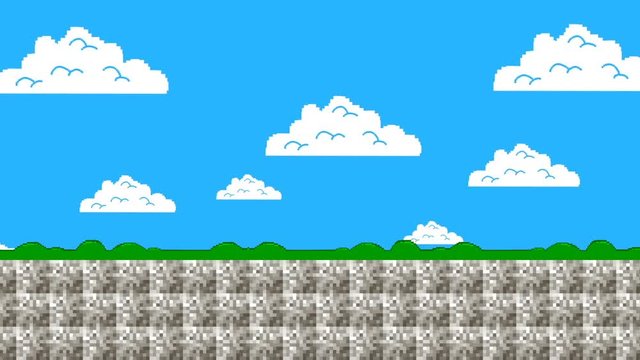 Old Arcade Game Level 8-Bit Graphics Screen Moving Forwards