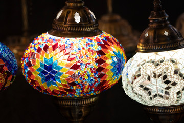 Turkish decorated hanging lamp at the market