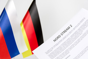 document project russia germany flag nord stream 2 blurred background