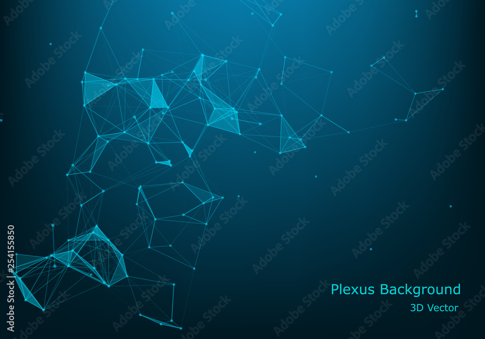 Poster vector abstract futuristic digital landscape with particles dots and stars on horizon. computer geom