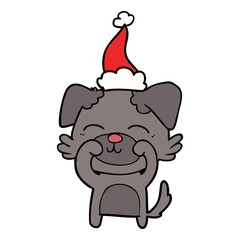 line drawing of a dog wearing santa hat