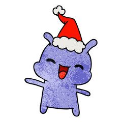 christmas textured cartoon of kawaii alien
