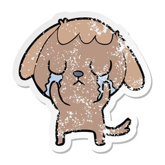 distressed sticker of a cute cartoon dog crying