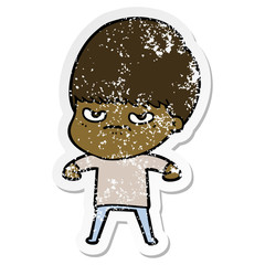 distressed sticker of a cartoon angry boy