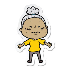 sticker of a cartoon annoyed old lady
