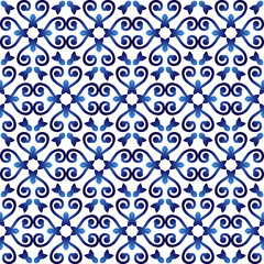 Ceramic tile pattern. Islamic, indian, arabic motifs. Damask seamless pattern. Porcelain ethnic bohemian background.  Abstract flower. Print for fabric and paper