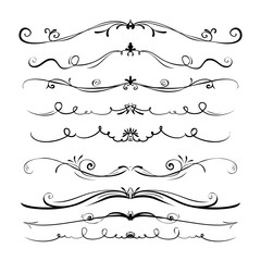 Hand drawn vector vintage swirl borders frames set