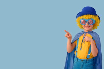 Little boy  pointing finger to the side