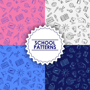 Education supplies on School seamless pattern. Textures, backgrounds and templates