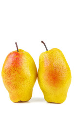 Two yellow-red pears isolated on white background