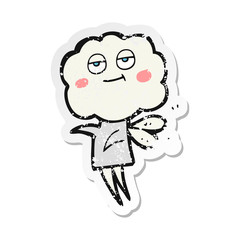 retro distressed sticker of a cartoon cute cloud head imp