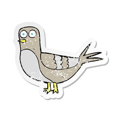 retro distressed sticker of a cartoon pigeon