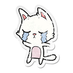 distressed sticker of a crying cartoon cat
