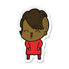 sticker of a cartoon happy hipster girl