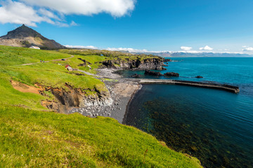 View at Hellnar and Valasnos cliffs on Snaefellsnes peninsula.