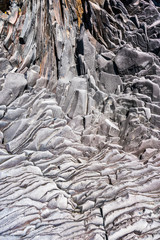 Close view at basalt formation in walls of Valasnos cliffs situated on foot of Snaefellsnes peninsula in Western Iceland.