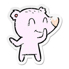 distressed sticker of a friendly bear cartoon