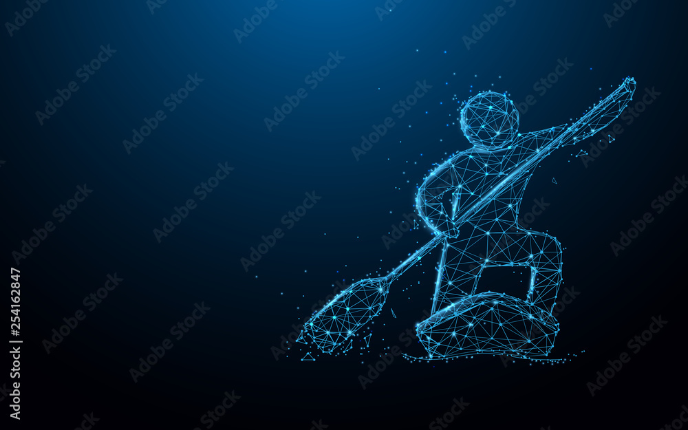 Poster stand up paddle boarding from lines, triangles and particle style design. illustration vector