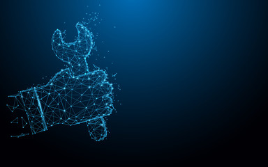 Hand wrench and Service icon from lines, triangles and particle style design. Illustration vector