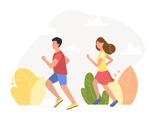 Young couple running - vector illustration