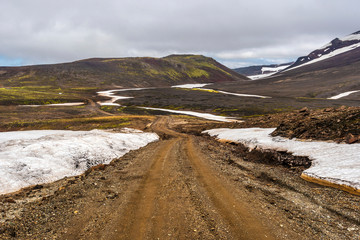 Fototapeta na wymiar Road through Snaefellsjokull National Park in Snaefellsnes peninsula in Western Iceland.