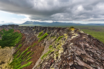 Southern part of Eldborg volcano crater in  Vesturland region of Iceland