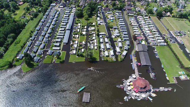 Aerial static view of Bovenwijde lake holiday park located in Giethoorn is town in province of Overijssel Netherlands and a popular tourist destination also known as Little Venice 4k high resolution