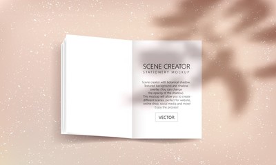 Vector scene, stationery mock up for social media. Editable transparent shadow. Background with sunlight