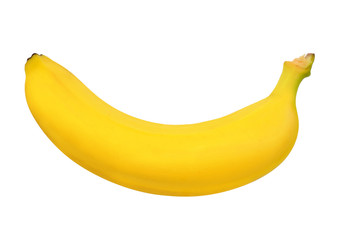 Single banana against white background. Flat lay, top view