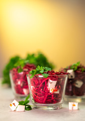 Healthy organic beet salad with greens