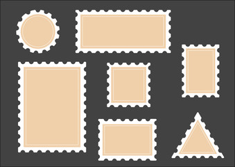 Postage stamp flat rectangle and square frames set on background. Vector illustration.Stamps white frame.Post yellow blank. - Vector 