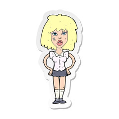 sticker of a cartoon woman been in fight