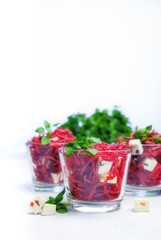 Healthy organic beet salad with greens