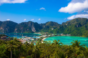 Fototapeta premium Panorama of Phi Phi don Thailand island, view point.