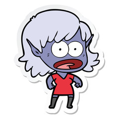 sticker of a cartoon shocked elf girl