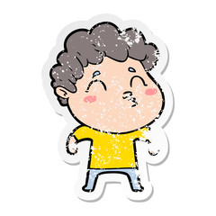 distressed sticker of a cartoon man pouting