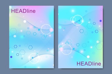 Modern vector templates for brochure, cover, banner, flyer, annual report, leaflet. Abstract art composition with connecting lines and dots. Wave flow. Digital technology, science or medical concept
